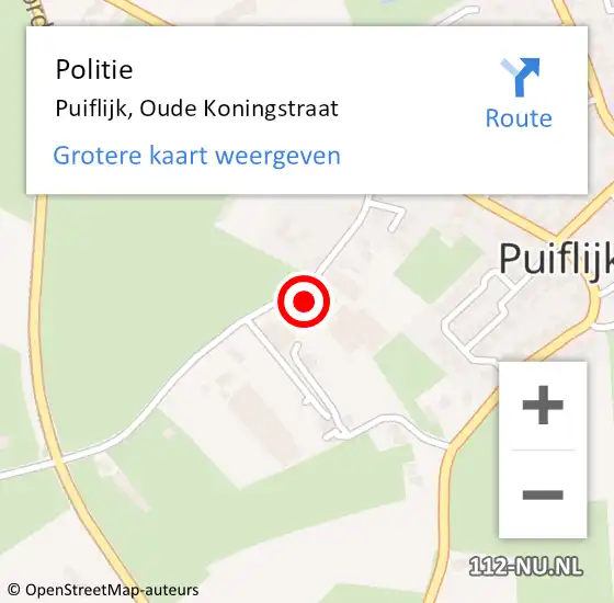 Locatie op kaart van de 112 melding: Politie Puiflijk, Oude Koningstraat op 21 december 2024 15:33