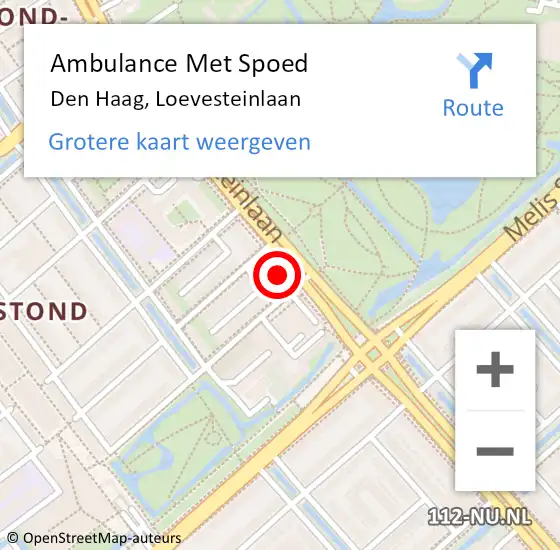 Locatie op kaart van de 112 melding: Ambulance Met Spoed Naar Den Haag, Loevesteinlaan op 21 december 2024 15:45