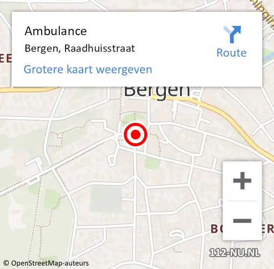 Locatie op kaart van de 112 melding: Ambulance Bergen, Raadhuisstraat op 21 december 2024 16:20