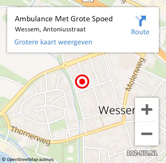 Locatie op kaart van de 112 melding: Ambulance Met Grote Spoed Naar Wessem, Antoniusstraat op 10 september 2013 06:40