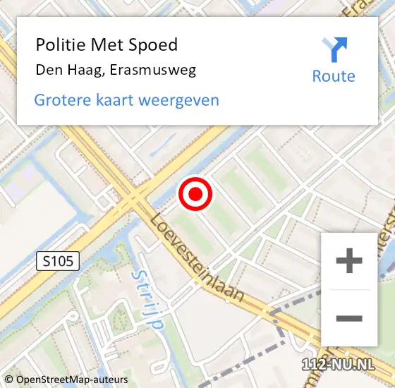 Locatie op kaart van de 112 melding: Politie Met Spoed Naar Den Haag, Erasmusweg op 21 december 2024 17:02