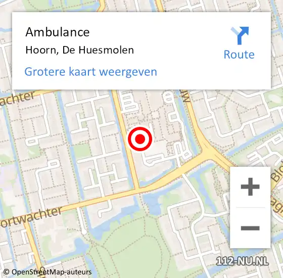 Locatie op kaart van de 112 melding: Ambulance Hoorn, De Huesmolen op 21 december 2024 17:44