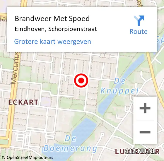 Locatie op kaart van de 112 melding: Brandweer Met Spoed Naar Eindhoven, Schorpioenstraat op 21 december 2024 18:06