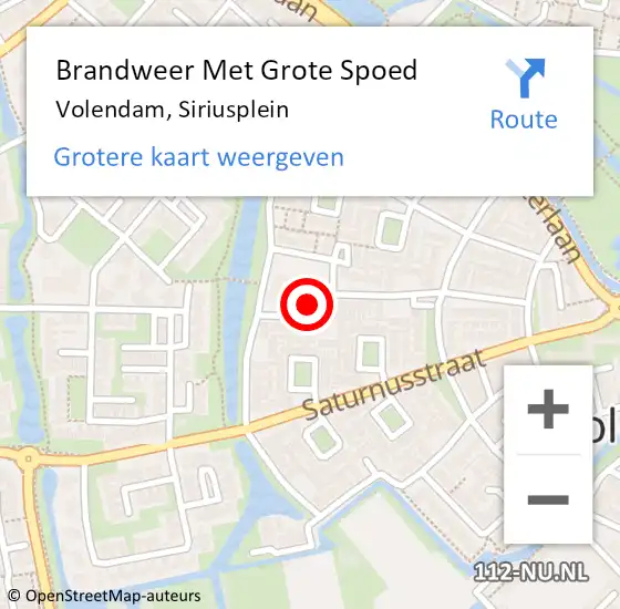 Locatie op kaart van de 112 melding: Brandweer Met Grote Spoed Naar Volendam, Siriusplein op 21 december 2024 18:08