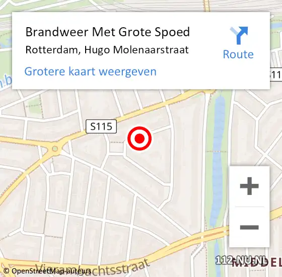 Locatie op kaart van de 112 melding: Brandweer Met Grote Spoed Naar Rotterdam, Hugo Molenaarstraat op 21 december 2024 18:16