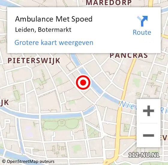 Locatie op kaart van de 112 melding: Ambulance Met Spoed Naar Leiden, Botermarkt op 21 december 2024 18:20