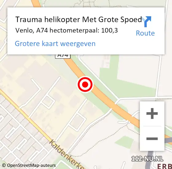 Locatie op kaart van de 112 melding: Trauma helikopter Met Grote Spoed Naar Venlo, A74 hectometerpaal: 100,3 op 21 december 2024 18:21