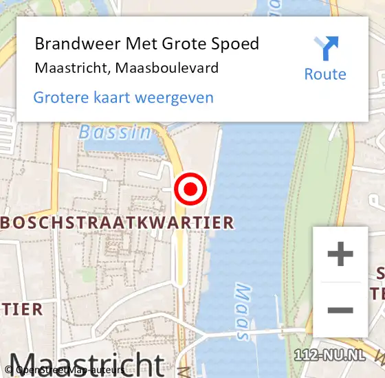 Locatie op kaart van de 112 melding: Brandweer Met Grote Spoed Naar Maastricht, Maasboulevard op 21 december 2024 18:22