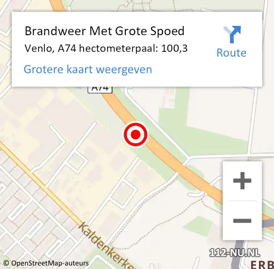 Locatie op kaart van de 112 melding: Brandweer Met Grote Spoed Naar Venlo, A74 hectometerpaal: 100,3 op 21 december 2024 18:25