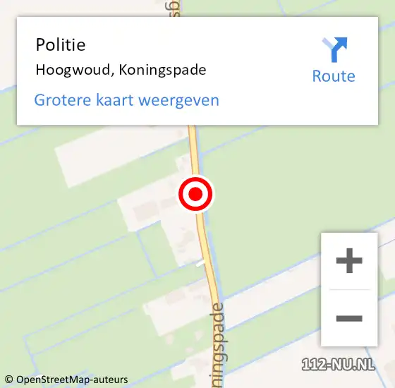 Locatie op kaart van de 112 melding: Politie Hoogwoud, Koningspade op 31 oktober 2014 09:02