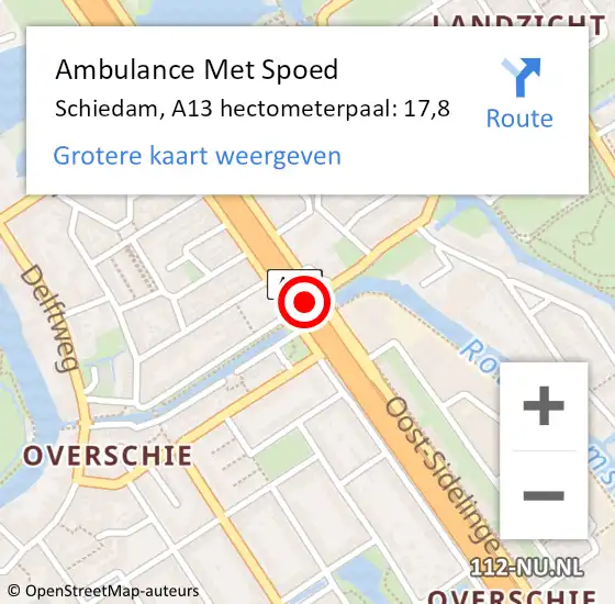 Locatie op kaart van de 112 melding: Ambulance Met Spoed Naar Schiedam, A13 hectometerpaal: 17,8 op 21 december 2024 18:46