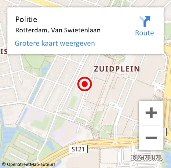 Locatie op kaart van de 112 melding: Politie Rotterdam, Van Swietenlaan op 21 december 2024 19:03