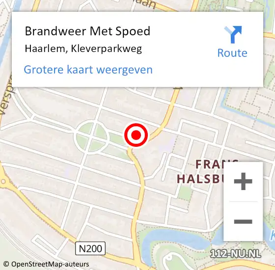 Locatie op kaart van de 112 melding: Brandweer Met Spoed Naar Haarlem, Kleverparkweg op 21 december 2024 19:07