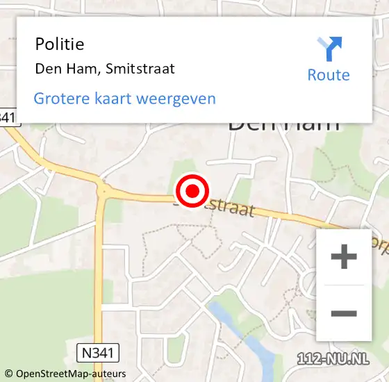 Locatie op kaart van de 112 melding: Politie Den Ham, Smitstraat op 21 december 2024 19:08