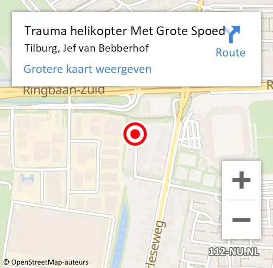 Locatie op kaart van de 112 melding: Trauma helikopter Met Grote Spoed Naar Tilburg, Jef van Bebberhof op 21 december 2024 19:25