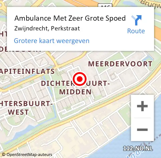 Locatie op kaart van de 112 melding: Ambulance Met Zeer Grote Spoed Naar Zwijndrecht, Perkstraat op 21 december 2024 19:34