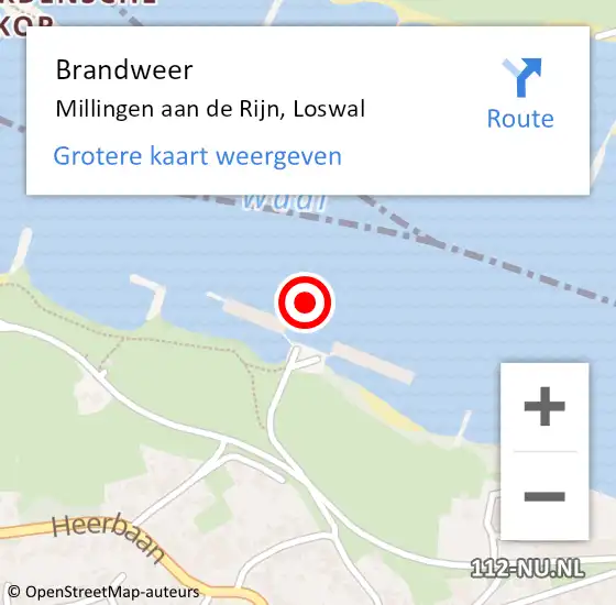 Locatie op kaart van de 112 melding: Brandweer Millingen aan de Rijn, Loswal op 21 december 2024 19:45