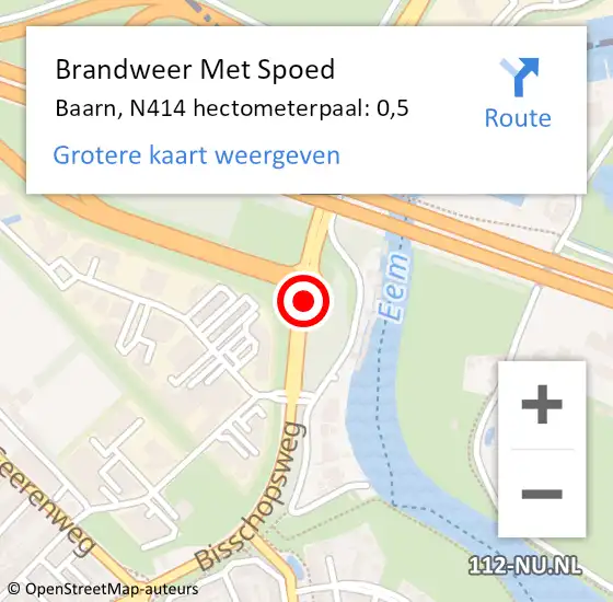 Locatie op kaart van de 112 melding: Brandweer Met Spoed Naar Baarn, N414 hectometerpaal: 0,5 op 21 december 2024 19:45