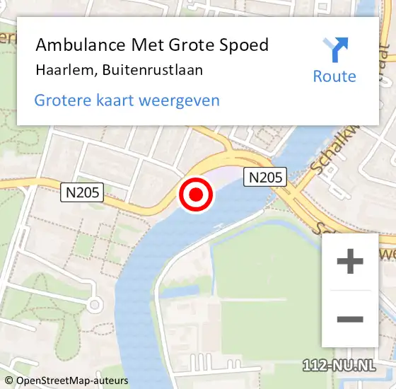 Locatie op kaart van de 112 melding: Ambulance Met Grote Spoed Naar Haarlem, Buitenrustlaan op 21 december 2024 19:51