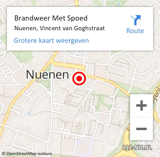 Locatie op kaart van de 112 melding: Brandweer Met Spoed Naar Nuenen, Vincent van Goghstraat op 21 december 2024 20:10