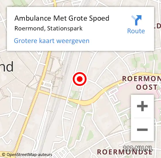 Locatie op kaart van de 112 melding: Ambulance Met Grote Spoed Naar Roermond, Stationspark op 21 december 2024 20:11