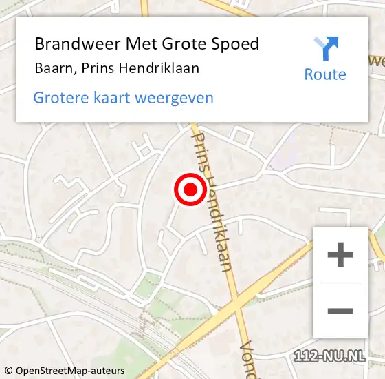 Locatie op kaart van de 112 melding: Brandweer Met Grote Spoed Naar Baarn, Prins Hendriklaan op 21 december 2024 20:15