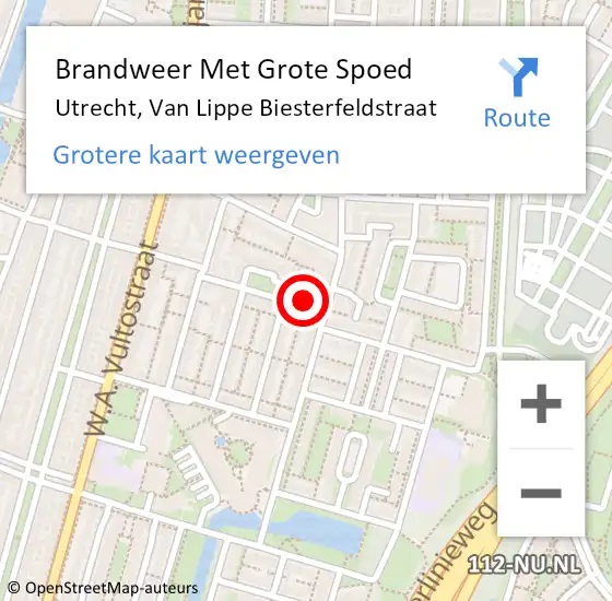 Locatie op kaart van de 112 melding: Brandweer Met Grote Spoed Naar Utrecht, Van Lippe Biesterfeldstraat op 21 december 2024 20:16