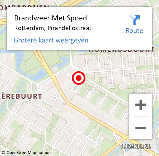 Locatie op kaart van de 112 melding: Brandweer Met Spoed Naar Rotterdam, Pirandellostraat op 21 december 2024 20:43