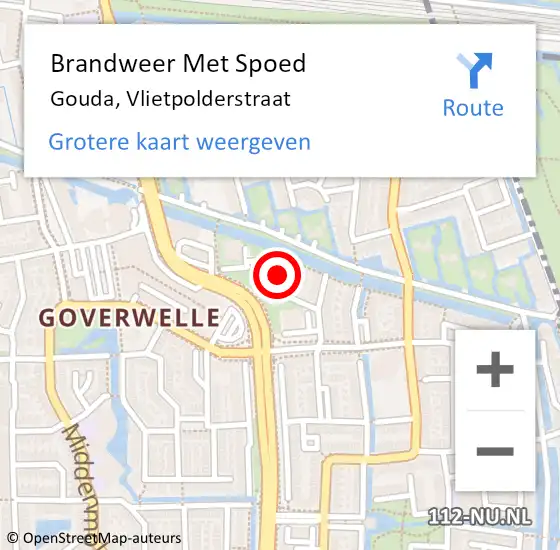 Locatie op kaart van de 112 melding: Brandweer Met Spoed Naar Gouda, Vlietpolderstraat op 21 december 2024 21:03