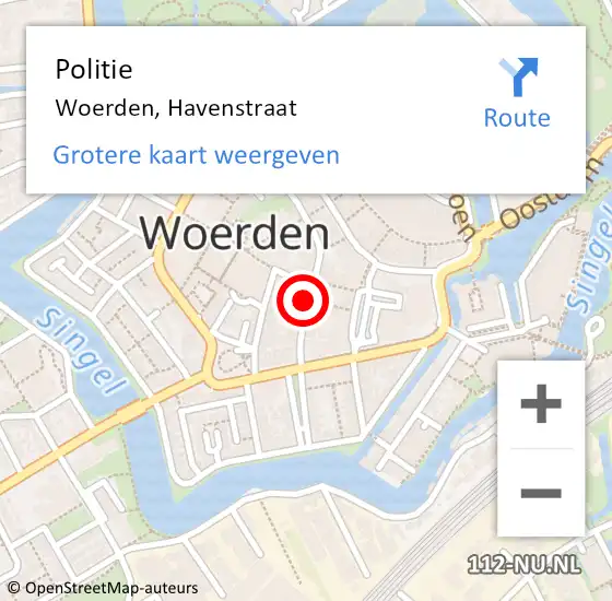 Locatie op kaart van de 112 melding: Politie Woerden, Havenstraat op 21 december 2024 21:14