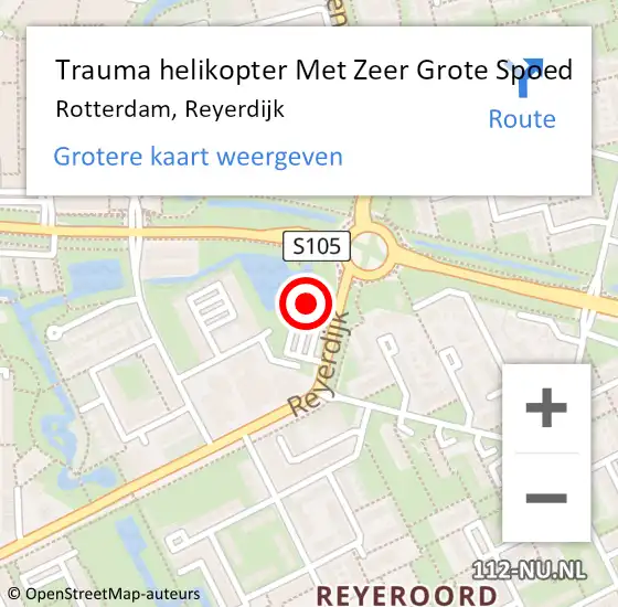 Locatie op kaart van de 112 melding: Trauma helikopter Met Zeer Grote Spoed Naar Rotterdam, Reyerdijk op 21 december 2024 21:52