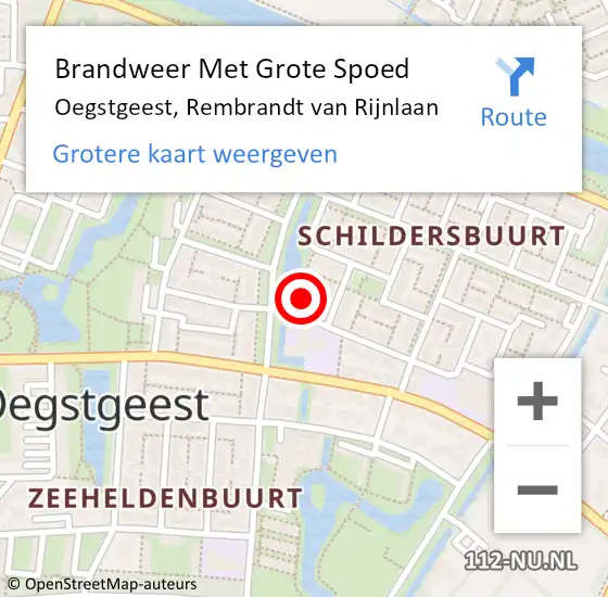 Locatie op kaart van de 112 melding: Brandweer Met Grote Spoed Naar Oegstgeest, Rembrandt van Rijnlaan op 21 december 2024 22:02