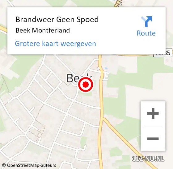 Locatie op kaart van de 112 melding: Brandweer Geen Spoed Naar Beek op 21 december 2024 22:05