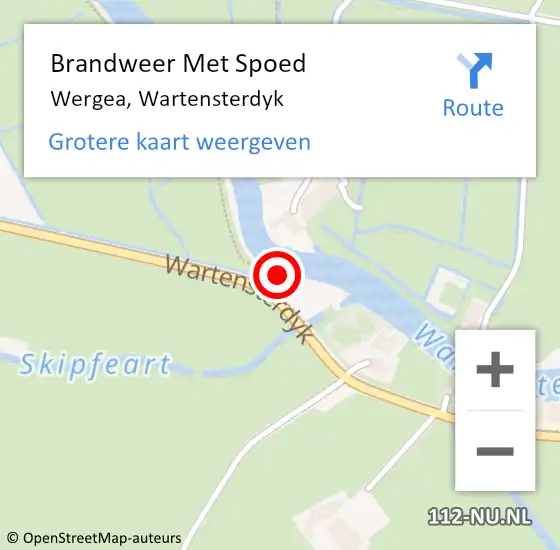 Locatie op kaart van de 112 melding: Brandweer Met Spoed Naar Wergea, Wartensterdyk op 21 december 2024 22:53