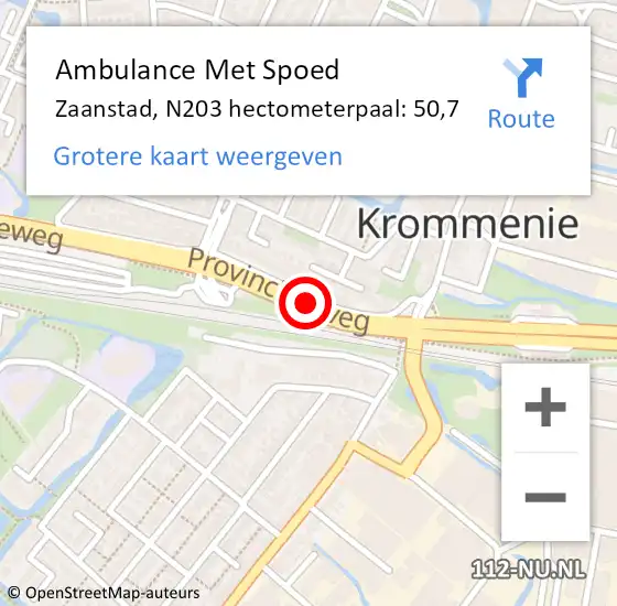 Locatie op kaart van de 112 melding: Ambulance Met Spoed Naar Zaanstad, N203 hectometerpaal: 50,7 op 21 december 2024 23:53