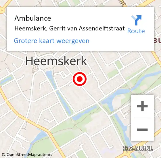 Locatie op kaart van de 112 melding: Ambulance Heemskerk, Gerrit van Assendelftstraat op 22 december 2024 00:19