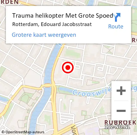 Locatie op kaart van de 112 melding: Trauma helikopter Met Grote Spoed Naar Rotterdam, Edouard Jacobsstraat op 22 december 2024 01:07