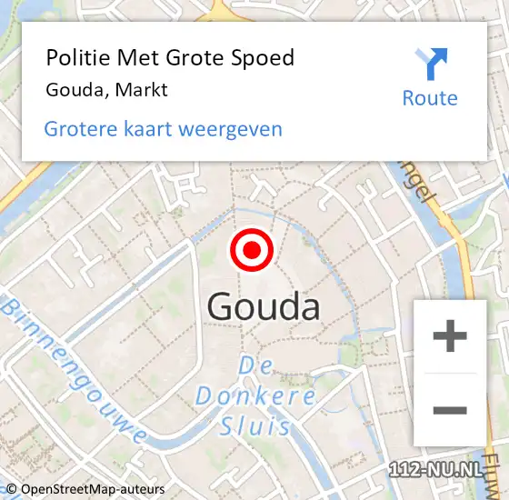 Locatie op kaart van de 112 melding: Politie Met Grote Spoed Naar Gouda, Markt op 22 december 2024 01:53