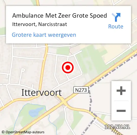 Locatie op kaart van de 112 melding: Ambulance Met Zeer Grote Spoed Naar Ittervoort, Narcisstraat op 22 december 2024 01:59