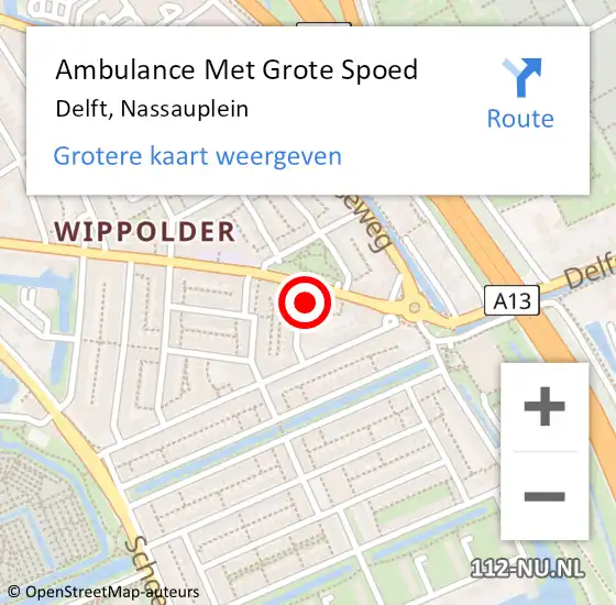 Locatie op kaart van de 112 melding: Ambulance Met Grote Spoed Naar Delft, Nassauplein op 22 december 2024 02:03