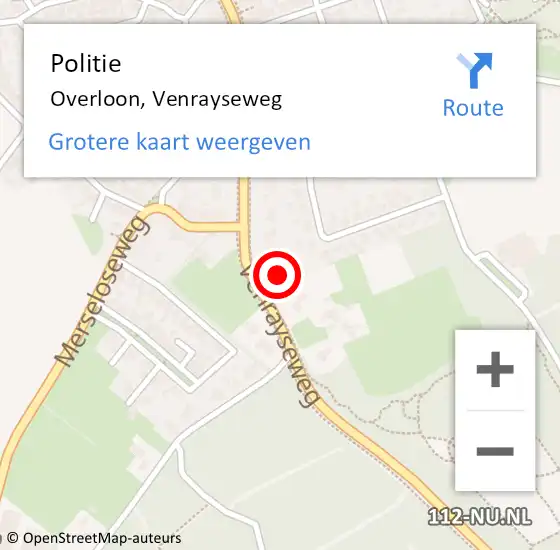 Locatie op kaart van de 112 melding: Politie Overloon, Venrayseweg op 22 december 2024 02:26