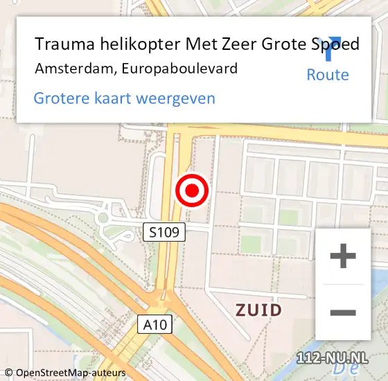 Locatie op kaart van de 112 melding: Trauma helikopter Met Zeer Grote Spoed Naar Amsterdam, Europaboulevard op 22 december 2024 04:20