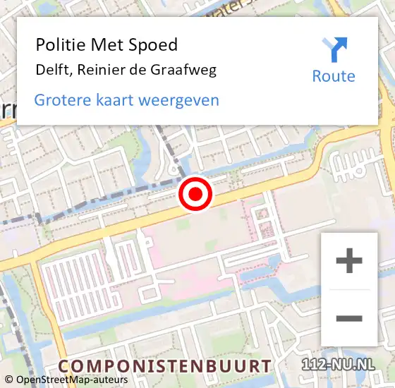 Locatie op kaart van de 112 melding: Politie Met Spoed Naar Delft, Reinier de Graafweg op 22 december 2024 04:26