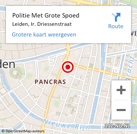 Locatie op kaart van de 112 melding: Politie Met Grote Spoed Naar Leiden, Ir. Driessenstraat op 22 december 2024 05:16