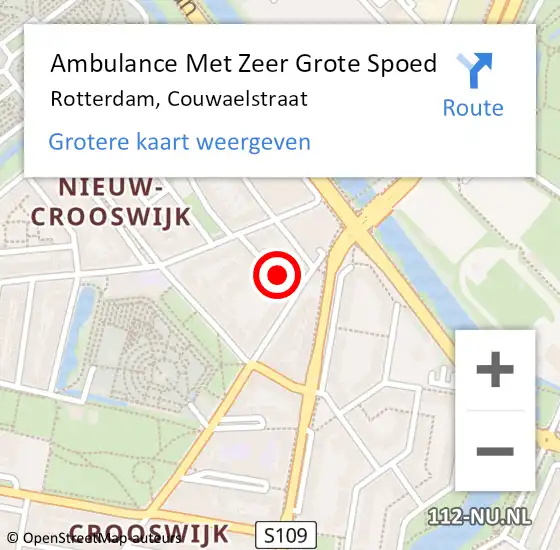 Locatie op kaart van de 112 melding: Ambulance Met Zeer Grote Spoed Naar Rotterdam, Couwaelstraat op 22 december 2024 05:58