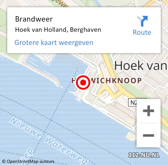 Locatie op kaart van de 112 melding: Brandweer Hoek van Holland, Berghaven op 22 december 2024 06:05