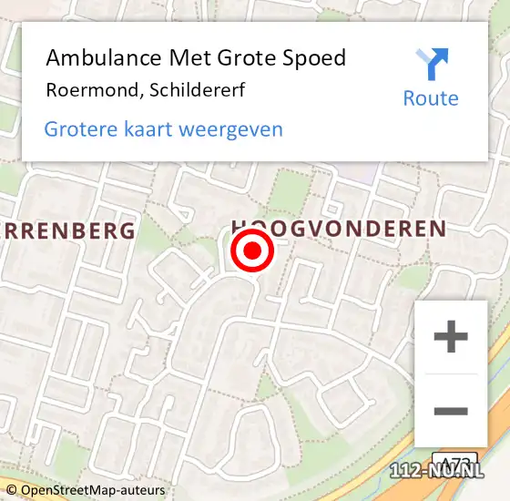 Locatie op kaart van de 112 melding: Ambulance Met Grote Spoed Naar Roermond, Schildererf op 22 december 2024 08:00