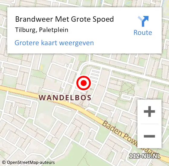 Locatie op kaart van de 112 melding: Brandweer Met Grote Spoed Naar Tilburg, Paletplein op 22 december 2024 08:08