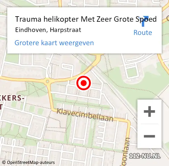 Locatie op kaart van de 112 melding: Trauma helikopter Met Zeer Grote Spoed Naar Eindhoven, Harpstraat op 22 december 2024 08:30