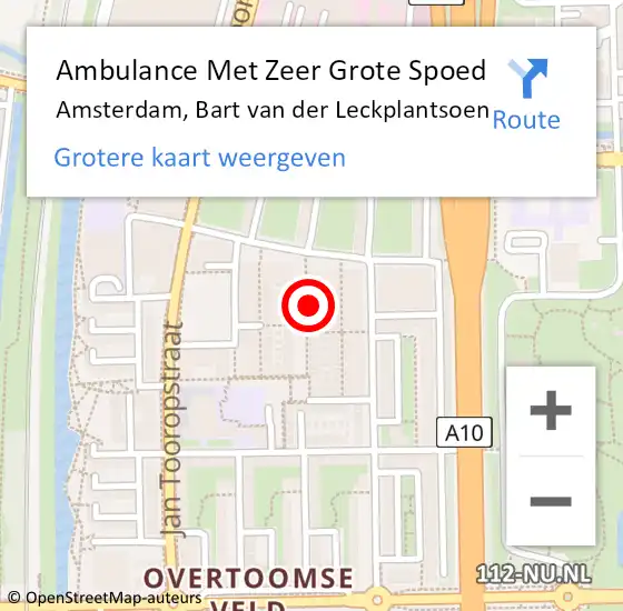 Locatie op kaart van de 112 melding: Ambulance Met Zeer Grote Spoed Naar Amsterdam, Bart van der Leckplantsoen op 22 december 2024 08:40